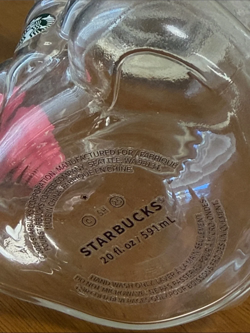 Starbucks Clear Glass Bear cup with Pink & White Cap